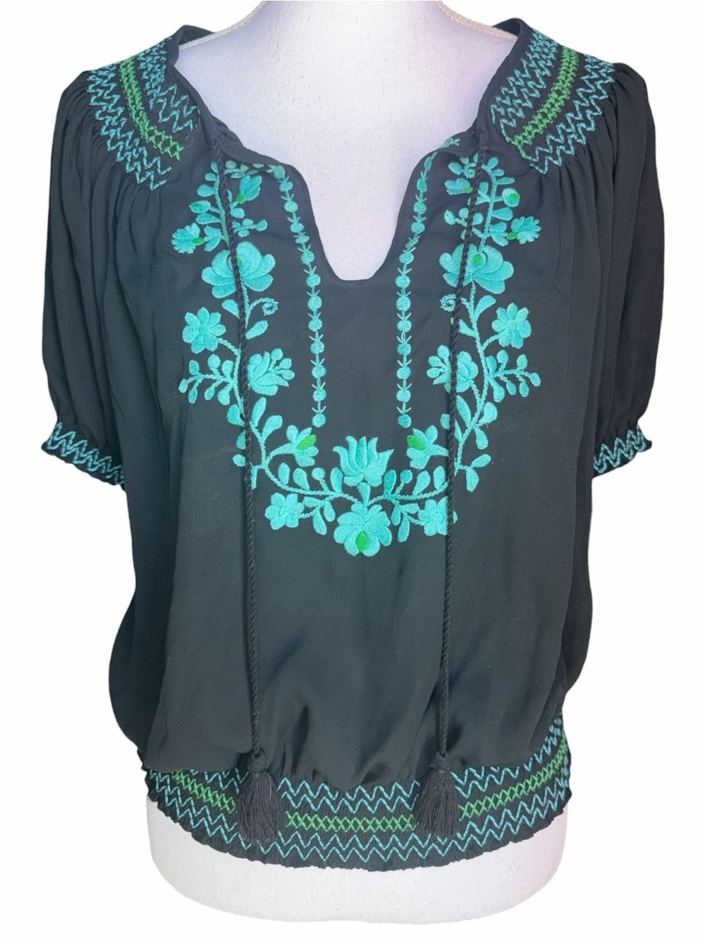 Y2K Embroidered Peasant Blouse